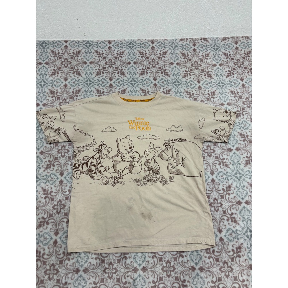 Disney Winnie the Pooh T-Shirt Tan Sketch Graphic Tee Tigger Eeyore LF3250 XL